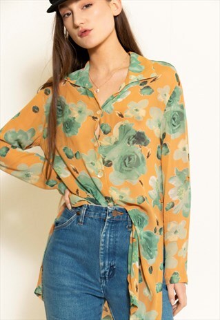VINTAGE 90'S BLUE FLORAL PRINT SHIRT