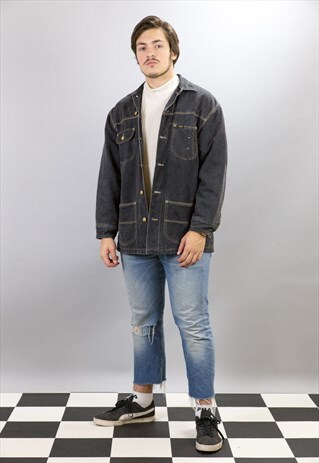 BLACK DENIM LINED WORKER WINTER LEE COAT