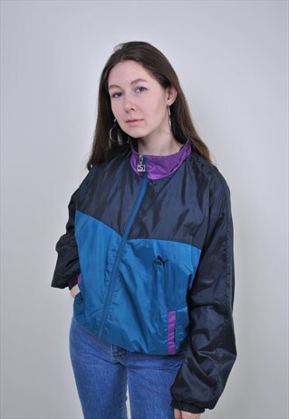 80S MULTICOLOR PUMA TRACK JACKET, VINTAGE PURPLE WINDBREAKER