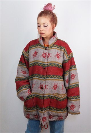 VINTAGE 90'S NORDIC PRINT OVERSIZED WOOL COAT