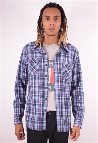 MENS VINTAGE FLANNEL SHIRT XL BLUE CHECK 90S