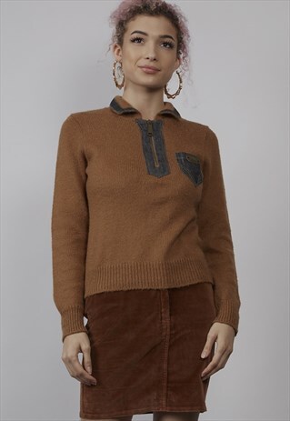 VINTAGE 90'S BROWN D&G ZIP-UP JUMPER