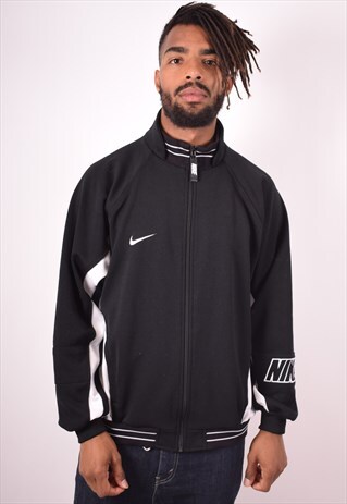 NIKE MENS VINTAGE TRACKSUIT TOP JACKET MEDIUM BLACK 90S