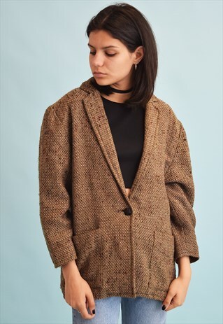 90'S RETRO JAZZY WOOLEN KNIT OVERSIZED JACKET BLAZER