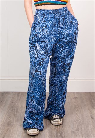 VINTAGE 90'S BLUE ABSTRACT PATTERN HIGH WAIST LOOSE TROUSERS