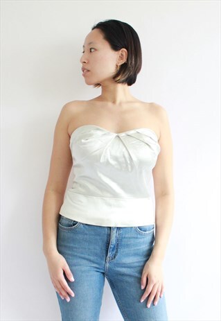 GREY PASTEL CREAM SATIN CORSET DRAPED TOP