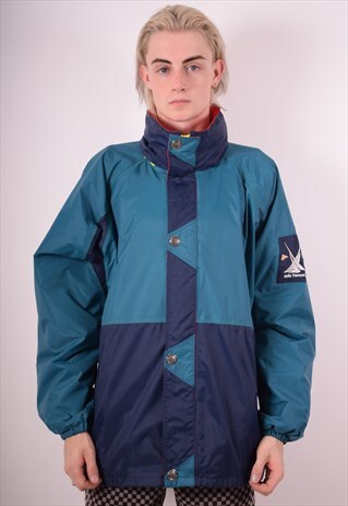 HELLY HANSEN MENS VINTAGE RAIN JACKET XXL TURQUOISE 90S