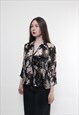 VINTAGE 90S SHEER BLOUSE, BLACK FLOWERS BLOUSE TRANSPARENT 