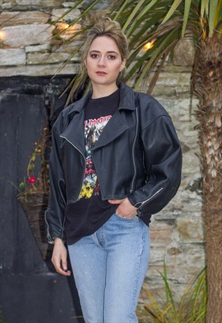 VINTAGE SOFT LEATHER CROPPED BIKER JACKET