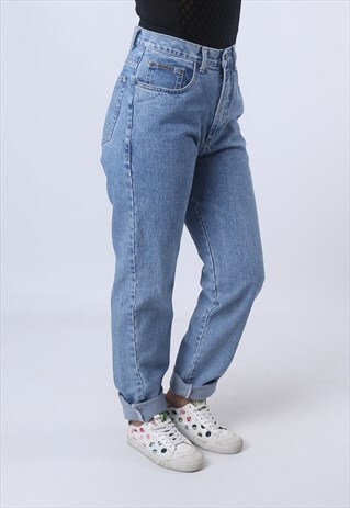 HIGH WAISTED DENIM JEANS TAPERED LEG VINTAGE UK 12 (E95L)