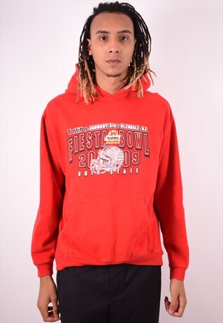 MENS VINTAGE HOODIE JUMPER LARGE RED 90S