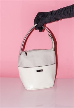 Vintage Y2K minimal bucket bag in beige & off white