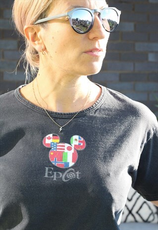 VINTAGE 1990S DISNEY EPCOT WASHED BLACK T SHIRT