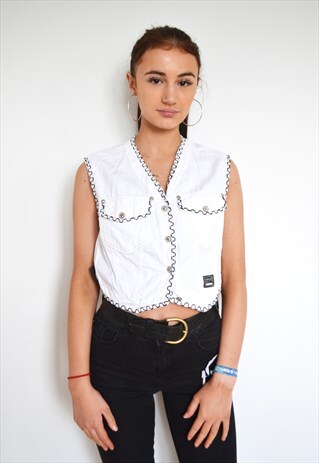 VINTAGE VERSACE WHITE 90'S WAISTCOAT CROP TOP