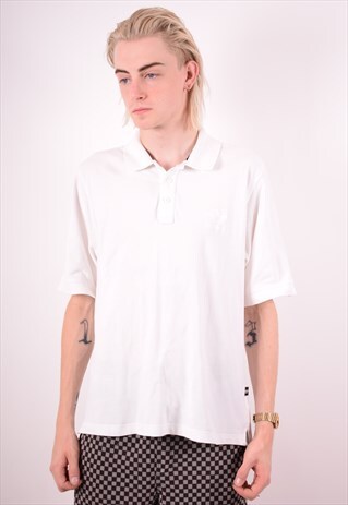 ADIDAS MENS VINTAGE POLO SHIRT MEDIUM WHITE 90S