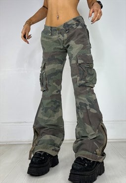 Vintage Y2k Cargo Pants Low Rise Khaki Camo Baggy 90s Army