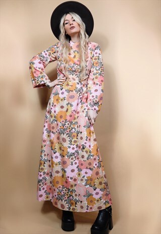 VALLEY OF THE DOLLS : VINTAGE 60S FLORAL MAXI DRESS - MEDIUM