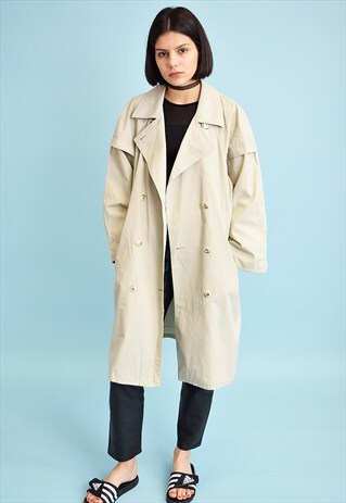 VINTAGE 80'S RETRO MINIMALIST BEIGE TRENCH COAT MAC
