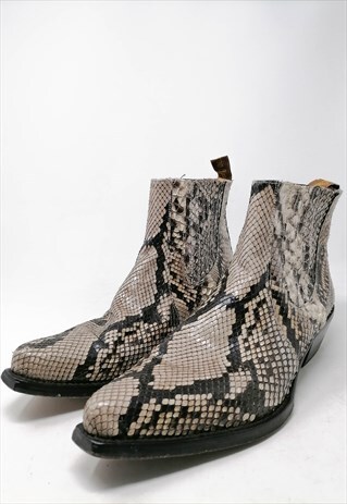 VINTAGE SQUARE TOE PYTHON LEATHER BOOTS