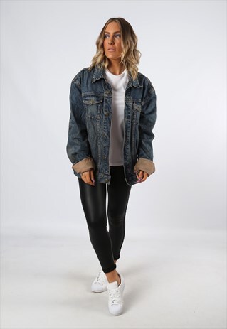 DENIM JACKET OVERSIZED FITTED VINTAGE UK 18 - 20 (F2DQ)