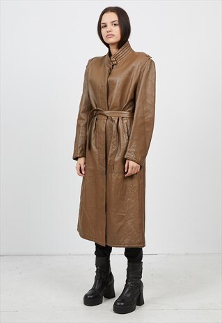 VINTAGE BROWN LEATHER TRENCH COAT