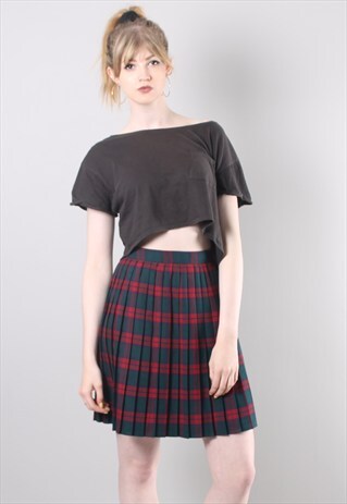 VINTAGE 80S PLEAT TARTAN CHECK KILT STYLE MINI SKIRT