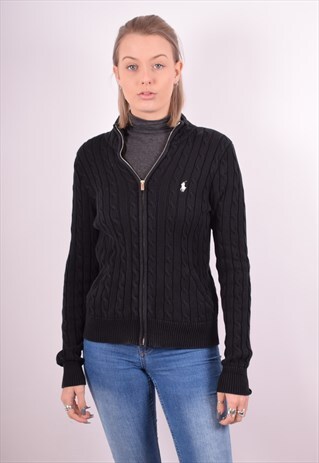 RALPH LAUREN WOMENS VINTAGE CARDIGAN SWEATER MEDIUM BLACK 90