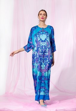 Blue and Turquoise Maxi Kaftan Dress, Summer Maxi Dress