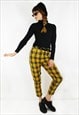 LINED CHECKED HIGH WAISTED MOM TAPERED CIGARETTE PANTS
