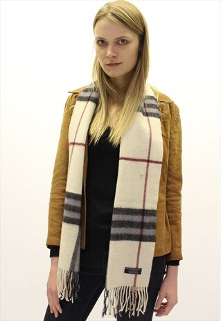 VINTAGE CASHMERE CHECKED SCARF CREAM-AS62