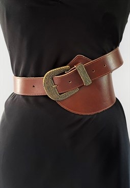80's Vintage Brown Leather Western Ladies Belt