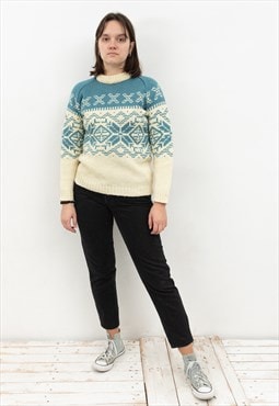 Wool Sweater Pullover Jumper Knitted Mock Neck Winter Knit