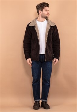 Vintage 90's Men Faux Sheepskin Jacket in Brown