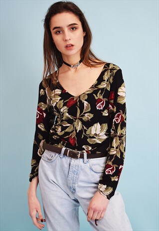 90'S RETRO KITSCH FLORAL MESH TEEN GRUNGE TOP