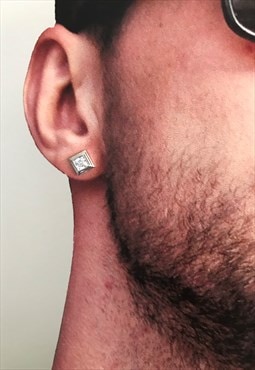 Silver cz set square stud earrings 5mm, earrings for men