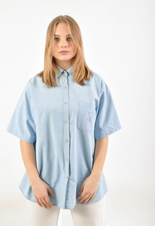 VINTAGE SHORT SLEEVE DENIM SHIRT IN BLUE