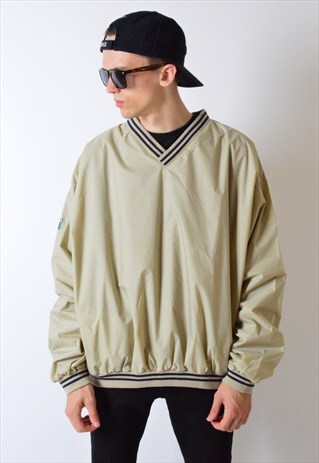 VINTAGE 90S BEIGE MINIMALIST SHELL WINDBREAKER JACKET