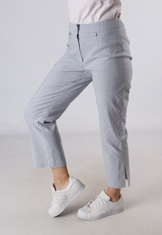 VINTAGE MID HIGH WAISTED TROUSERS CHECKED UK 10 (DAEA)