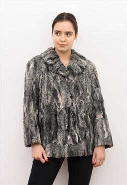 Sheep Fur Coat Jacket Shearling Sheepskin Grey VTG