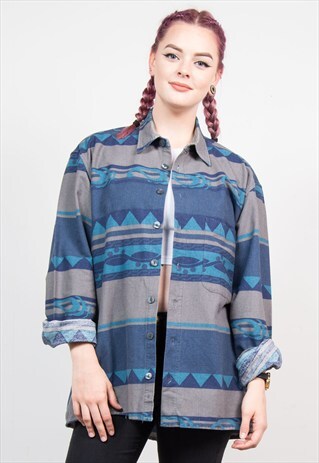 VINTAGE 90'S BLUE AZTEC OVERSIZE BOYFRIEND SHIRT