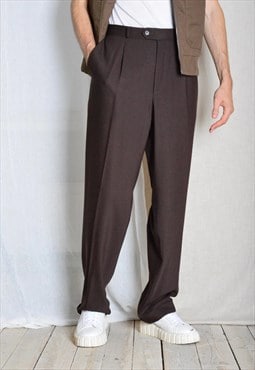 Vintage 90s Brown Minimalist Wool Blend Pleated Mens Pants