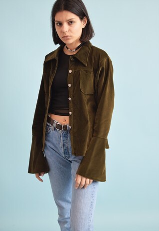 90'S RETRO GRUNGE CORDUROY FLARE SLEEVE TEEN CROP JACKET TOP