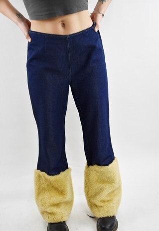 CRAZY VINTAGE 90S DENIM TROUSERS WITH FAUX FUR FLARES