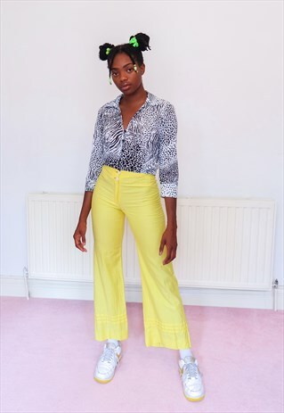 VINTAGE 60S WIDE LEG TROUSERS - FLARES IN BRIGHT YELLOW