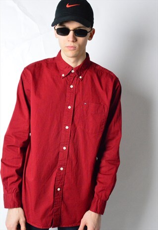 BURGUNDY RED TOMMY HILFIGER LONG SLEEVE SHIRT