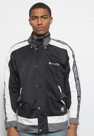 VINTAGE CHAMPION TAPE LOGO TRACK JACKET BLACK