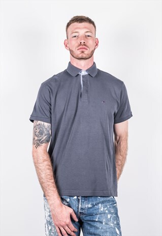 TOMMY HILFIGER VINTAGE 1990S GREY POLO SHIRT