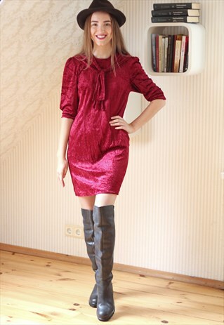 CHERRY RED VELOUR VINTAGE DRESS