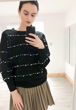 Pearl embellished soft knit jumper in black
