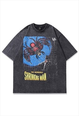 Spider print t-shirt grunge Gothic tee retro punk top grey